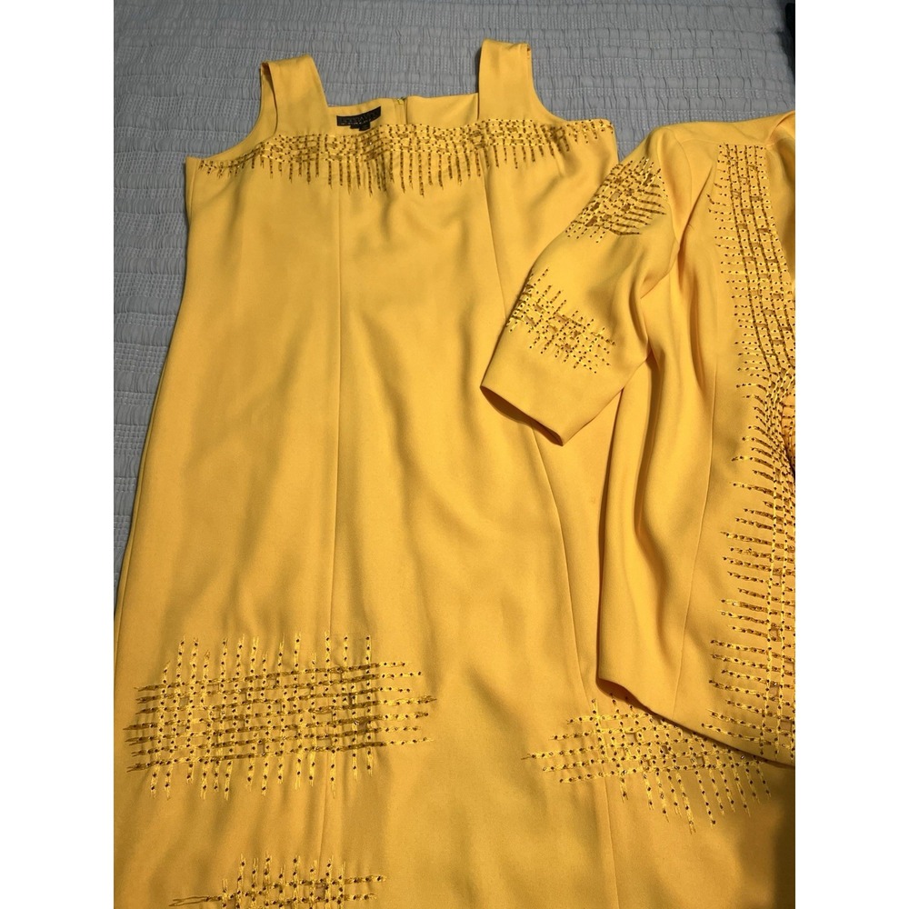 Donna Vinci Couture Yellow Beaded Embroider Mother Of Bride Church Dress Suit 20